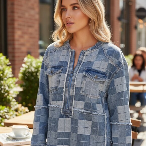 Listicle Tops - Listicle Women’s Size Medium Oversized Denim Patchwork Streetwear Top